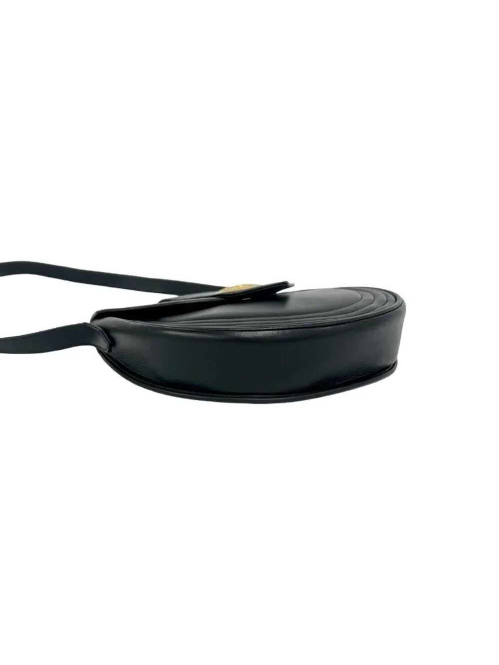 Saint Laurent Yves Vintage Round Logo Leather Shoulder Bag Black